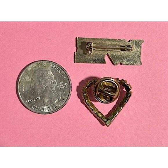 2 Valentine Pins - Rhinestone Heart and LOVE *EUC - Picture 2 of 2